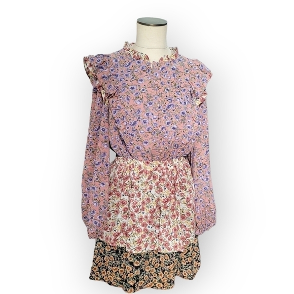 NEW Free The Roses Floral Multi Color Dress Layered Ruffles Long sleeves Size M - Picture 5 of 17